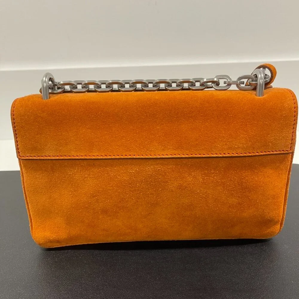 Prada Orange Suede Lock Flap Chain Shoulder Bag (141155)